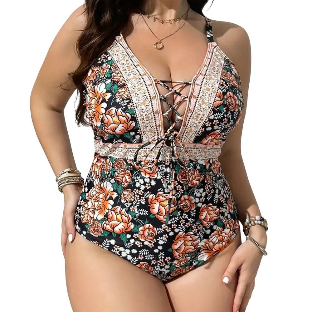 Women's One-Piece Swimsuit in Vibrant Floral Print, Size 4XL​